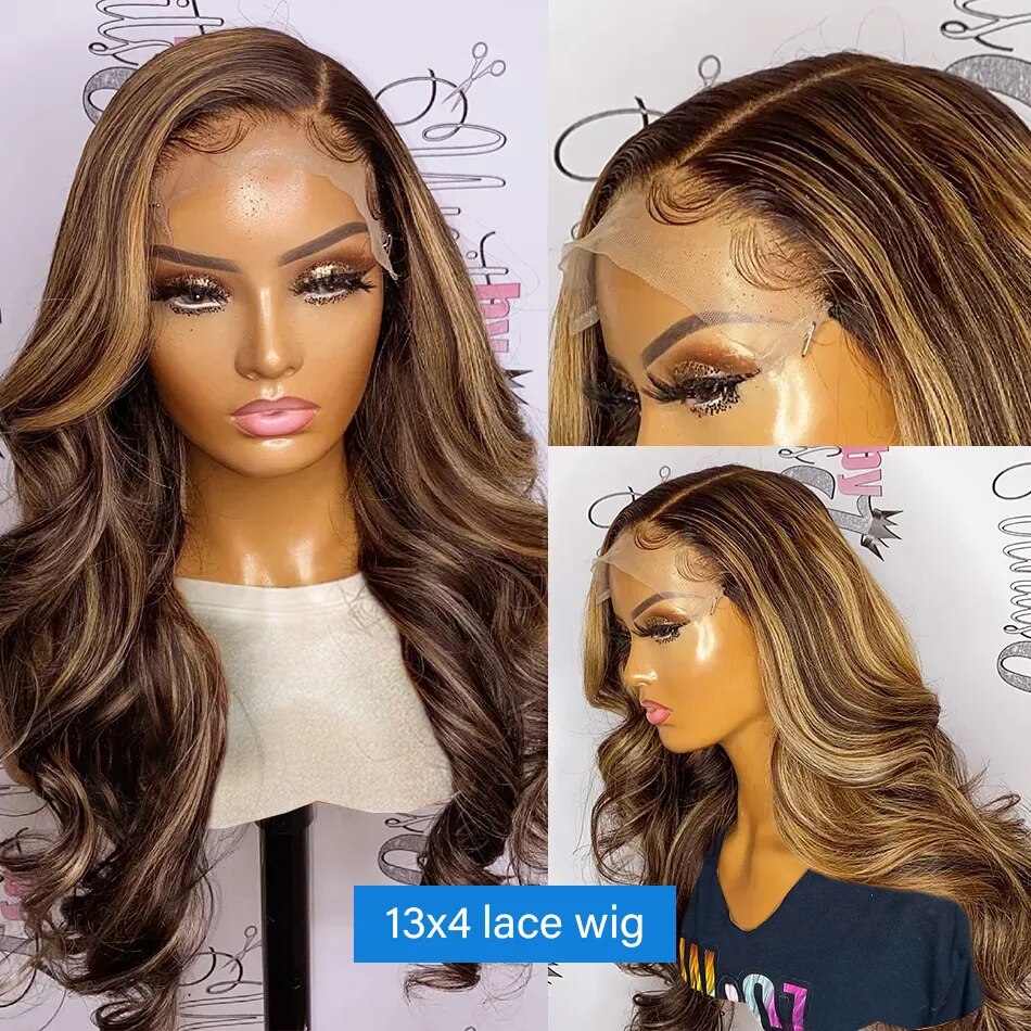 HD Ombre Honey Blonde Highlight Body Wave Wig