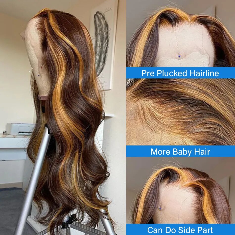 HD Ombre Honey Blonde Highlight Body Wave Wig