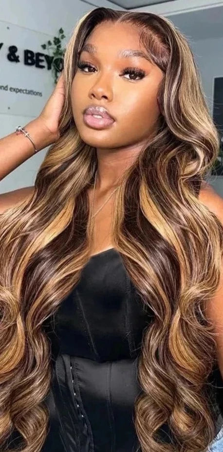 HD Ombre Honey Blonde Highlight Body Wave Wig