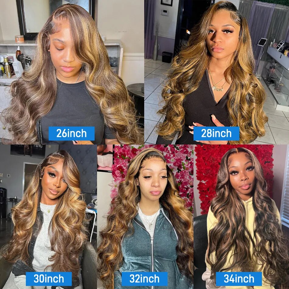 HD Ombre Honey Blonde Highlight Body Wave Wig