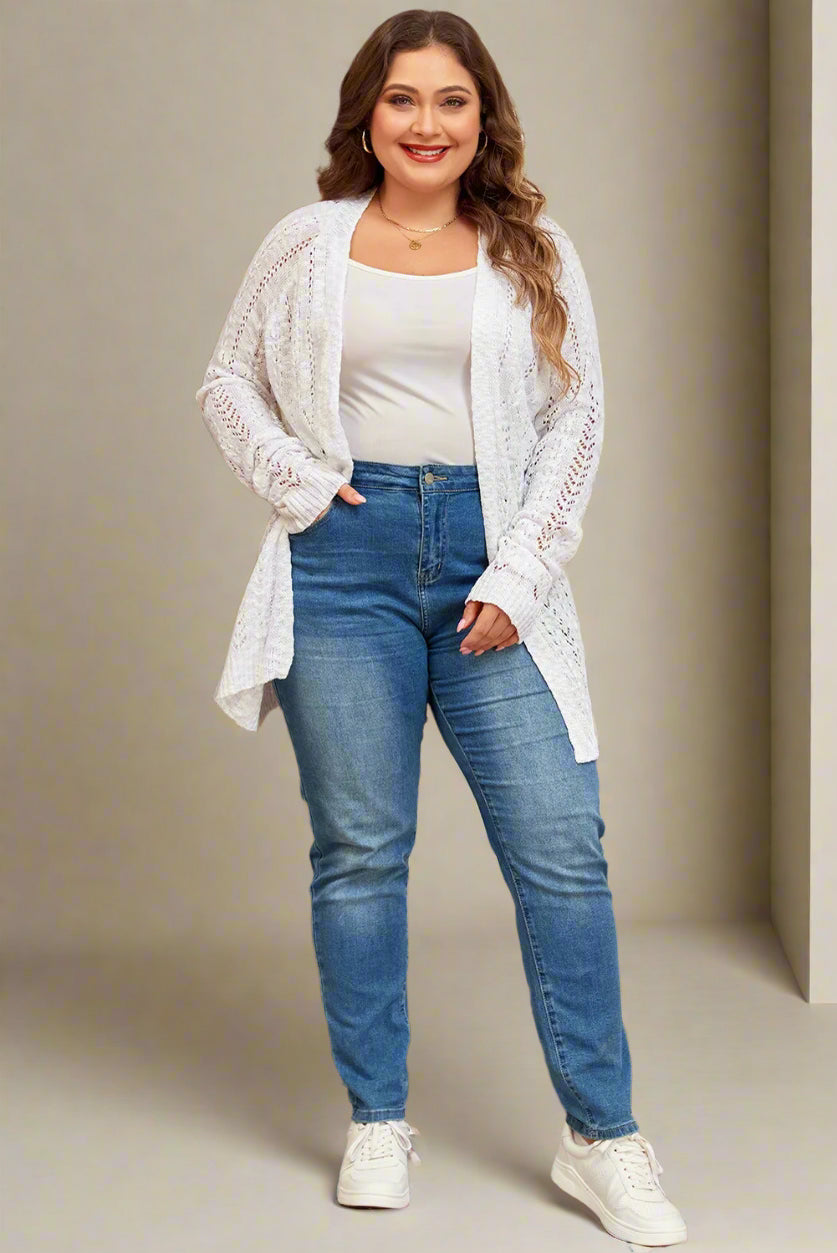 Openwork Open Front Long Sleeve Cardigan