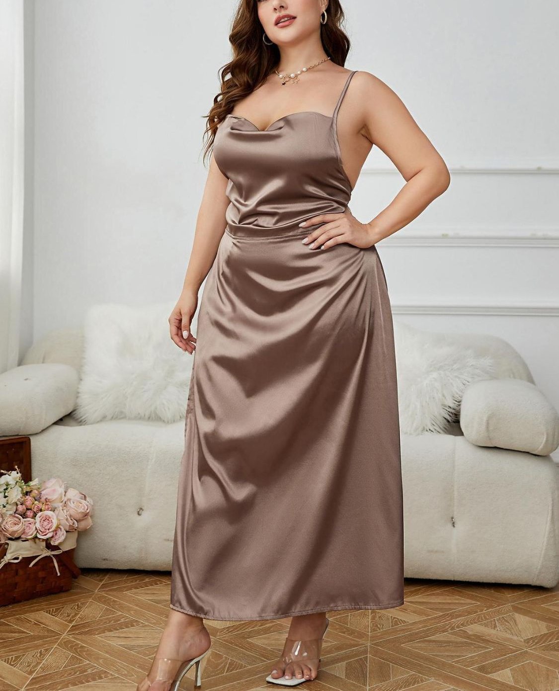 Lace-Up Spaghetti Strap Dress with side Split