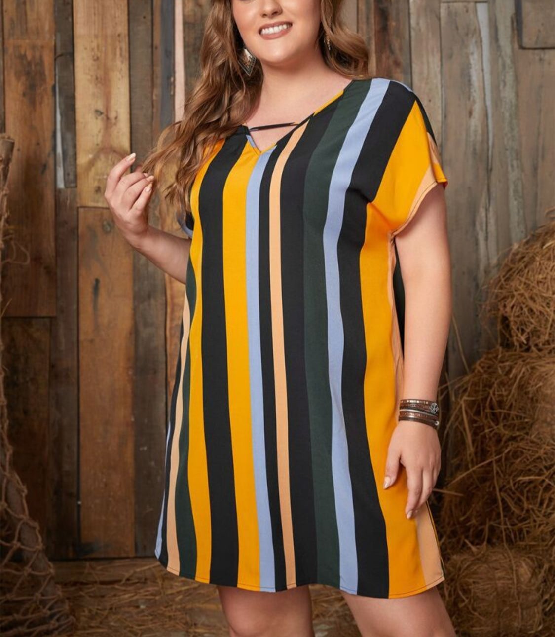 Striped Short Sleeve Mini Dress