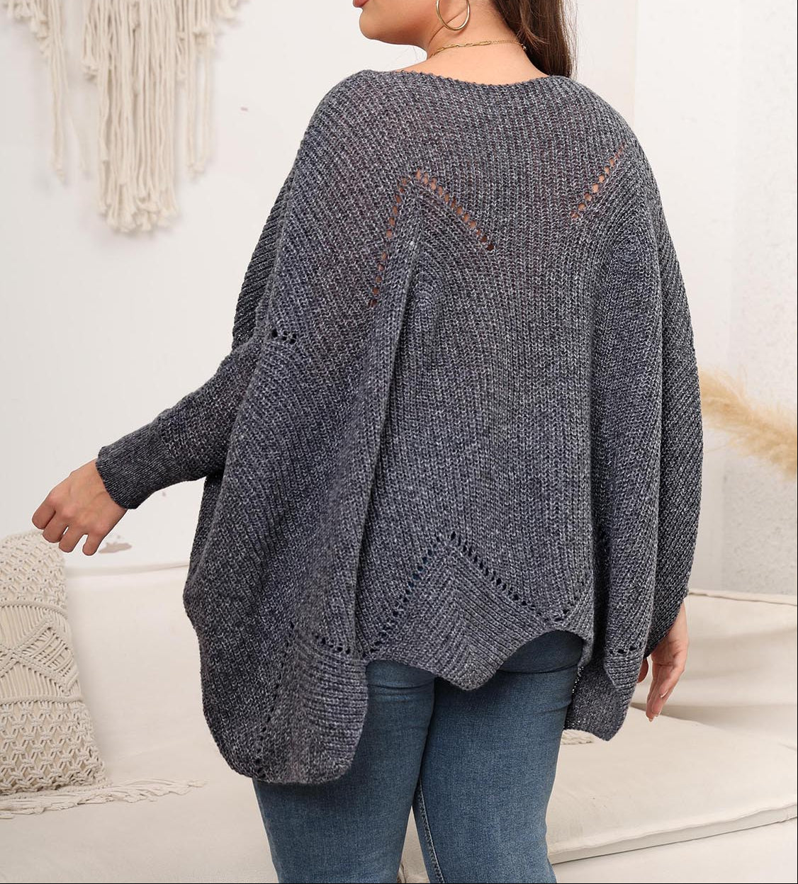 Round Neck Batwing Sleeve Sweater