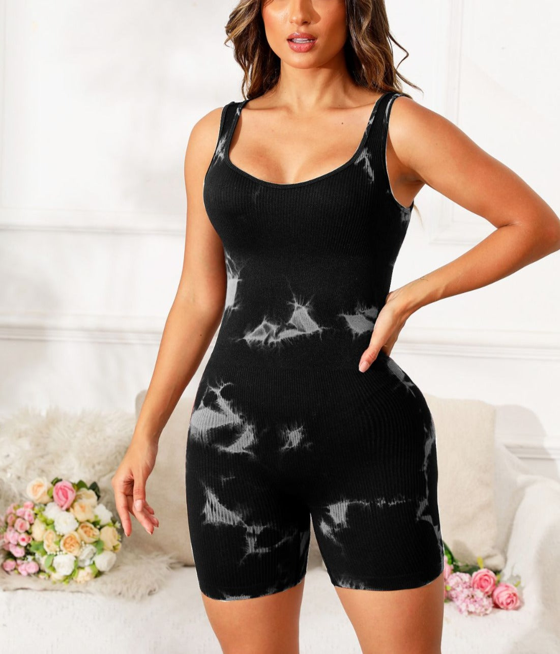 Tie-Dye Wide Strap Active Romper