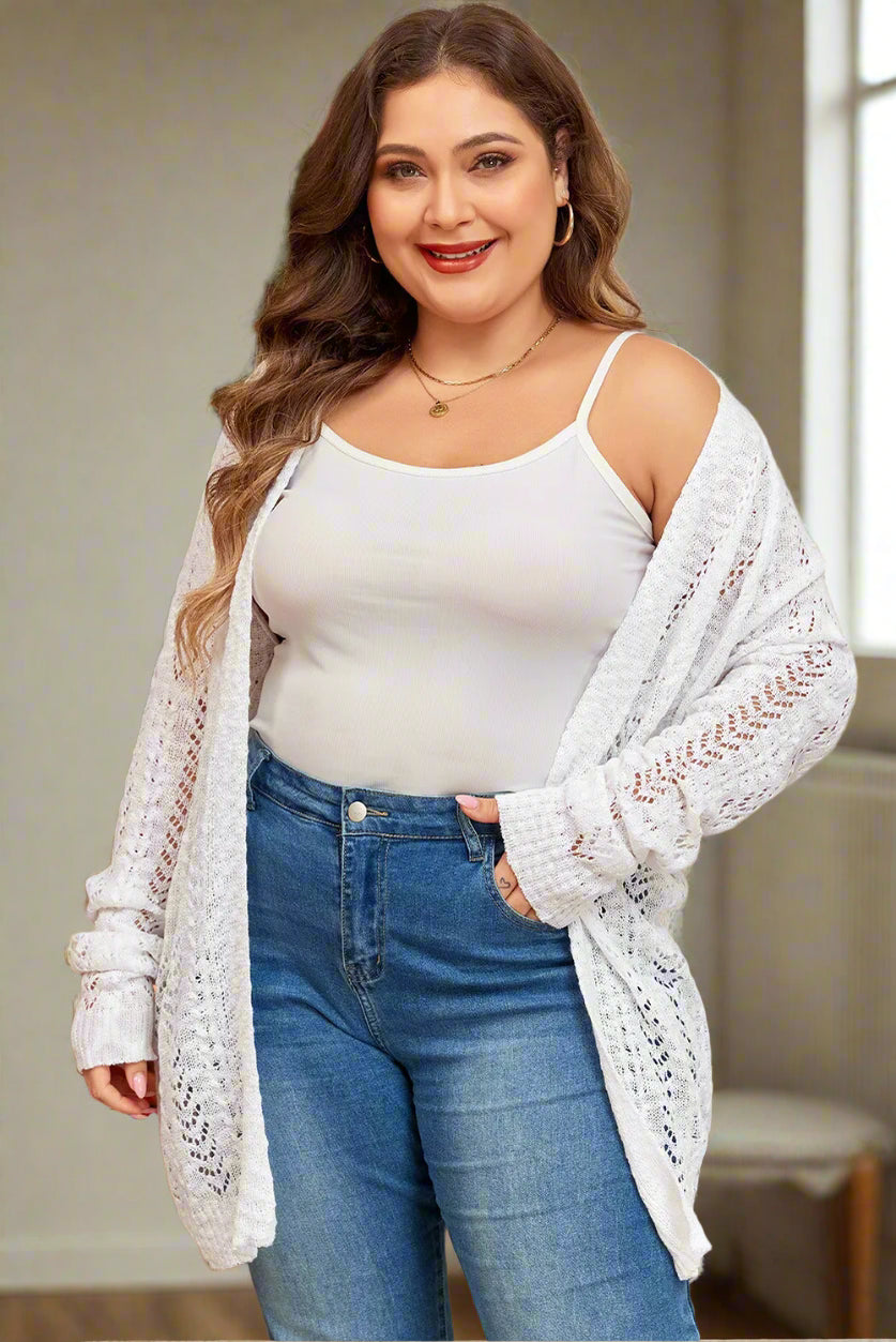 Openwork Open Front Long Sleeve Cardigan