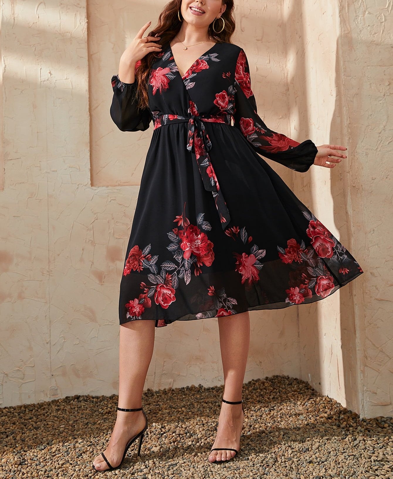 Floral Surplice Neck Tie Waist Dress