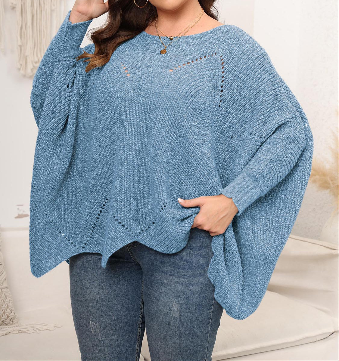 Round Neck Batwing Sleeve Sweater