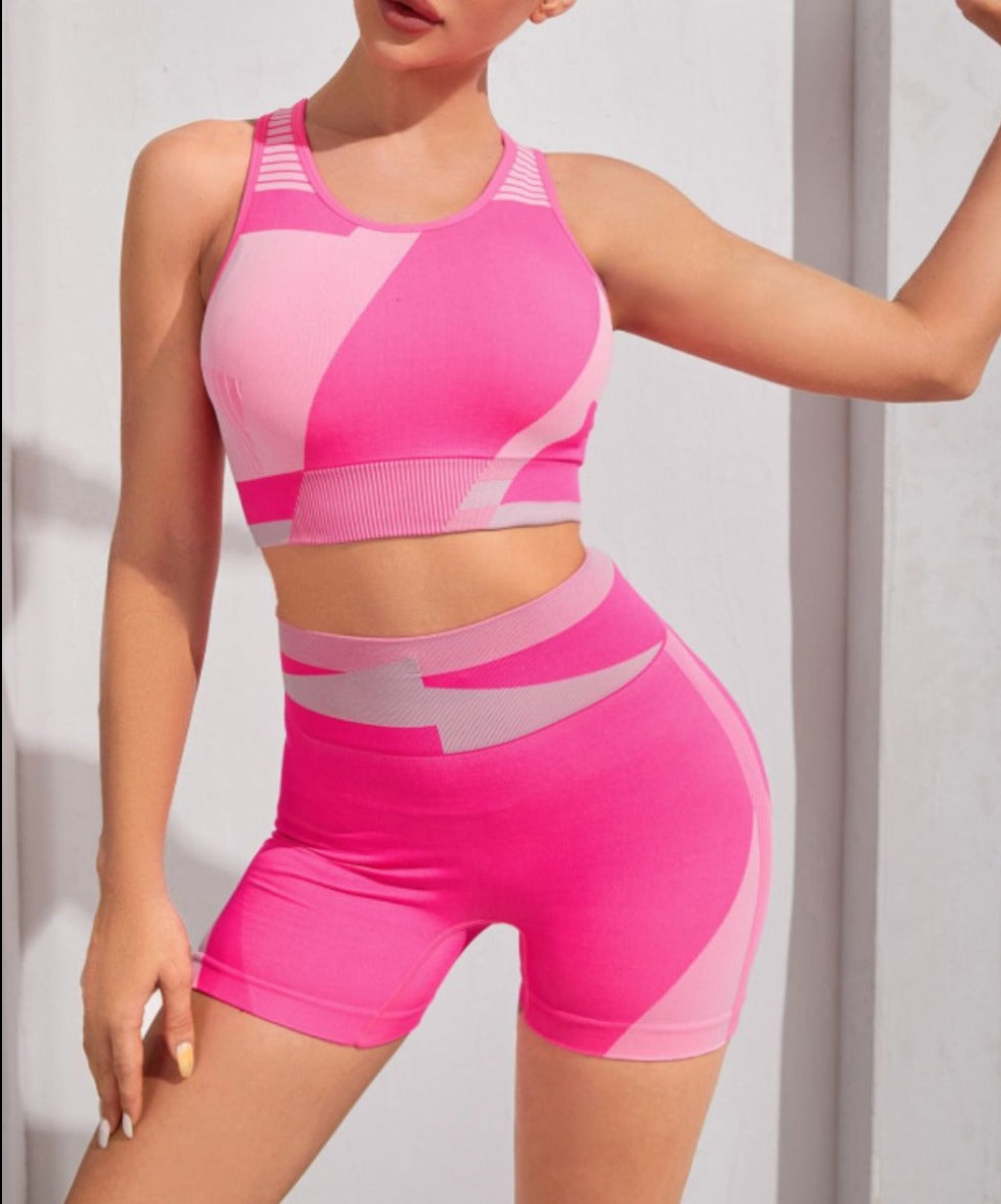 Color Block Sports Bra and Shorts Set