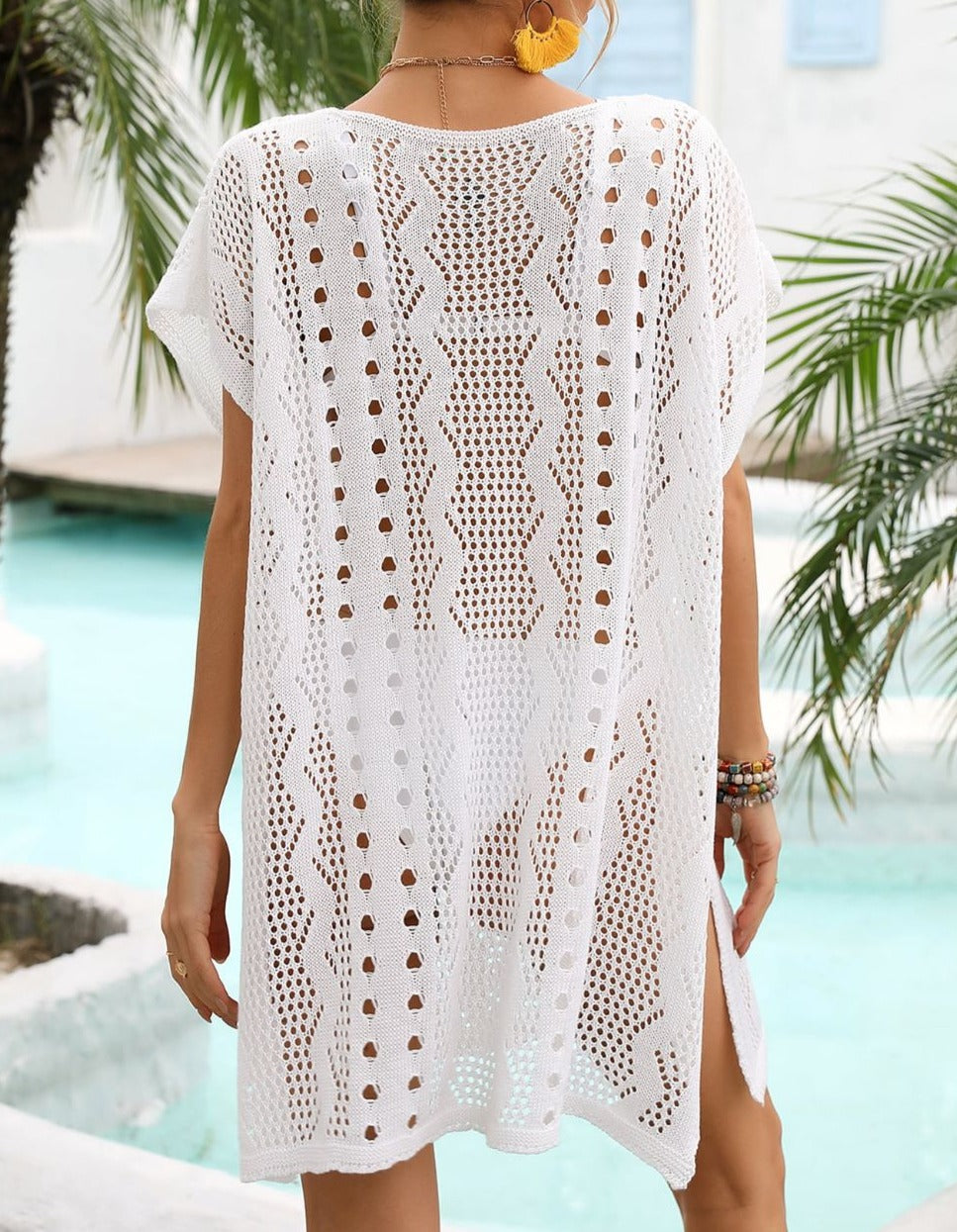 Openwork Plunge Dolman Sleeve Cover-Up Dress