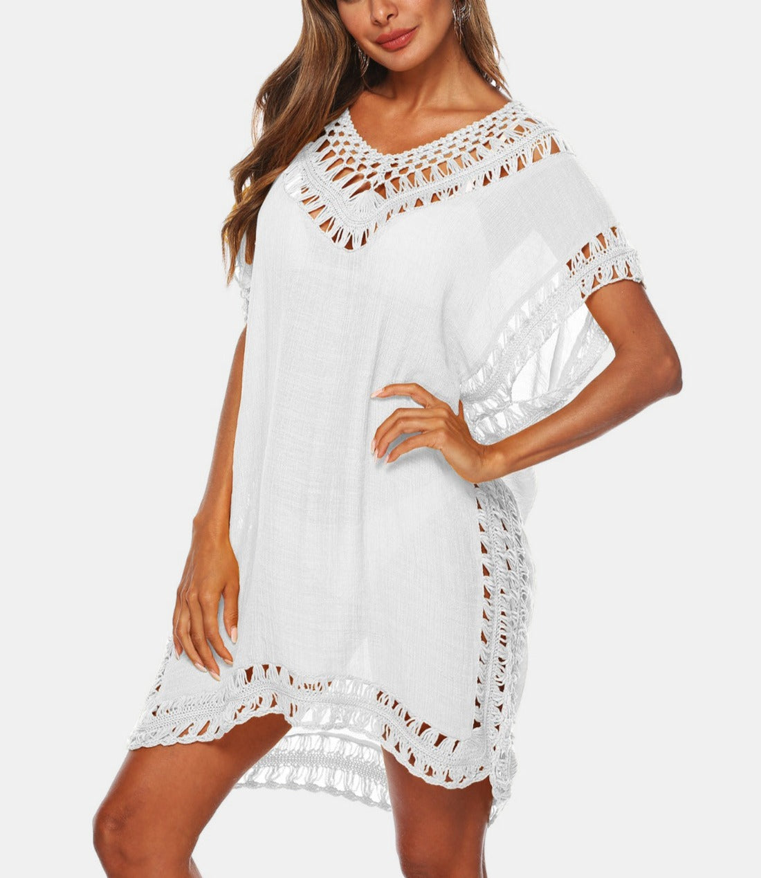 Cutout V-Neck Short Sleeve Cover-Up