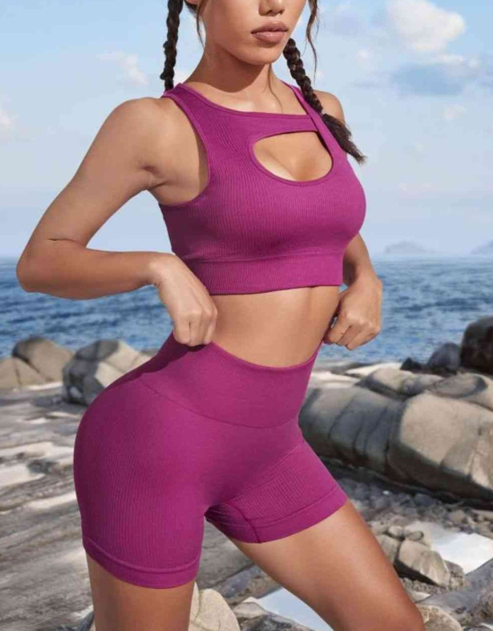 Cutout Crop Top and Sports Shorts Set