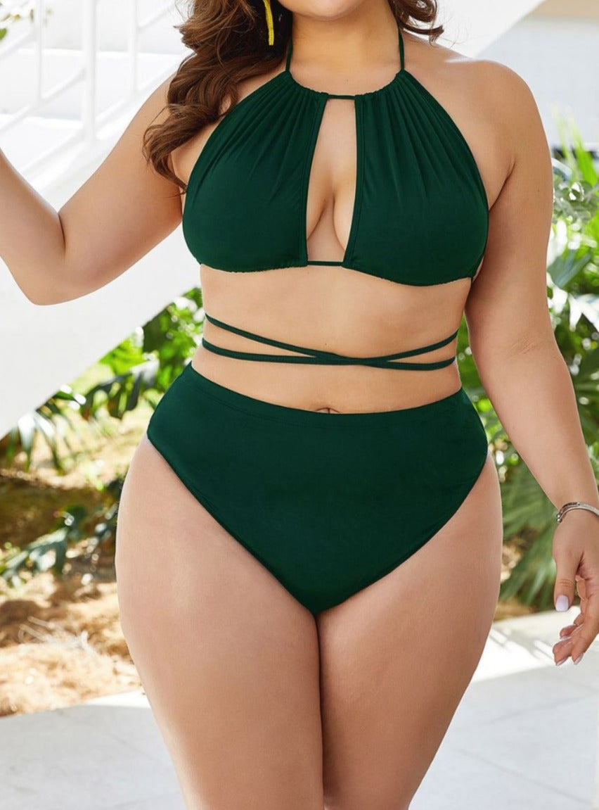 Plus Size Cutout Tied Backless Bikini Set