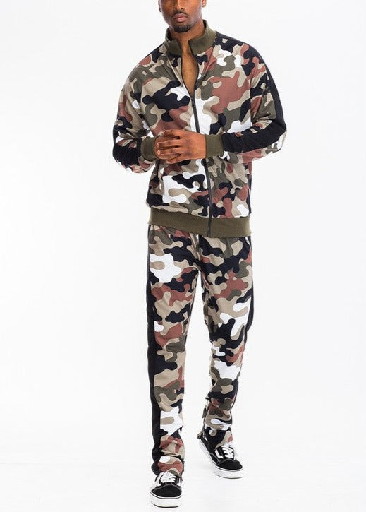 FULL CAMO WITH STRIPE TRACK BOTTOM PANTS