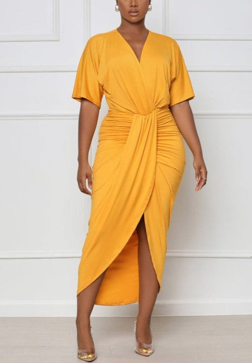 Yellow V-neck Maxi Dress
