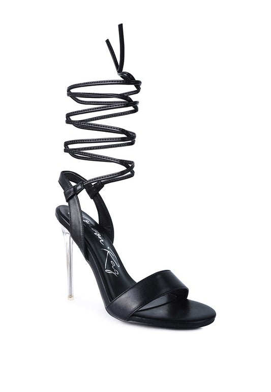 Sheeny Clear Stiletto Lace Up Sandals