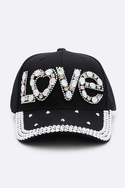 LOVE Crystal Embelished Denim Cap