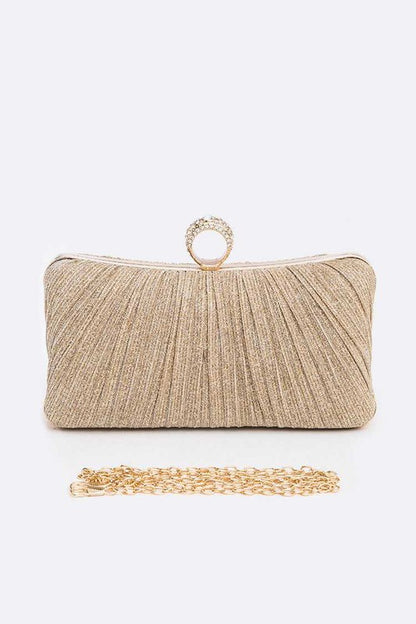 Pleated Metallic Box Clutch Bag