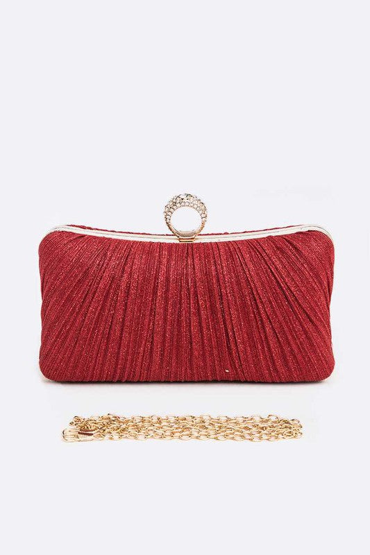 Pleated Metallic Box Clutch Bag