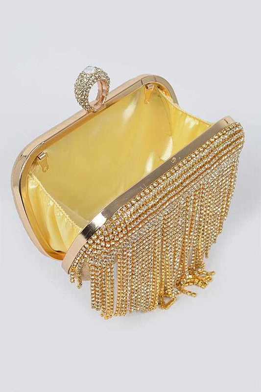 Fringe Rhinestone Convertible Clutch Bag