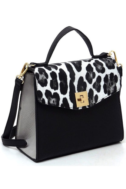 Colorblock Twist Lock Flap Satchel