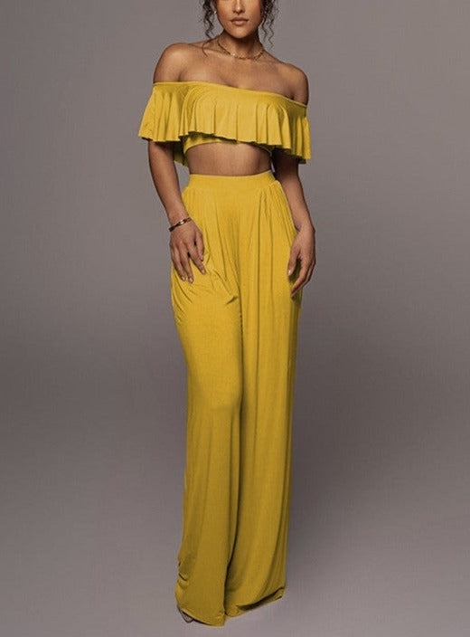 Ruffle Accent Two Piece Pant Set