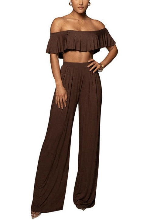 Ruffle Accent Two Piece Pant Set
