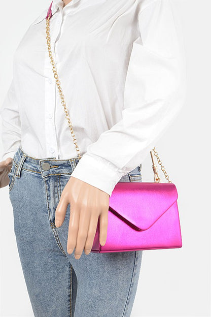 Metallic Top Handle Crossbody Swing Clutch