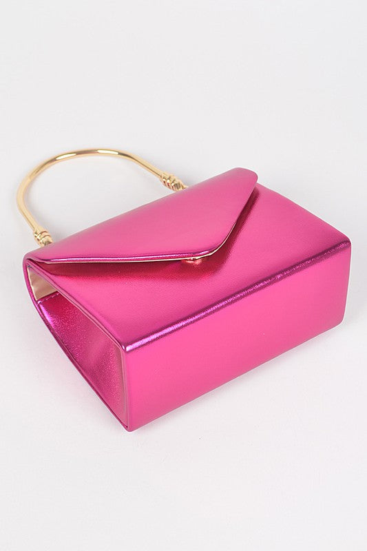 Metallic Top Handle Crossbody Swing Clutch