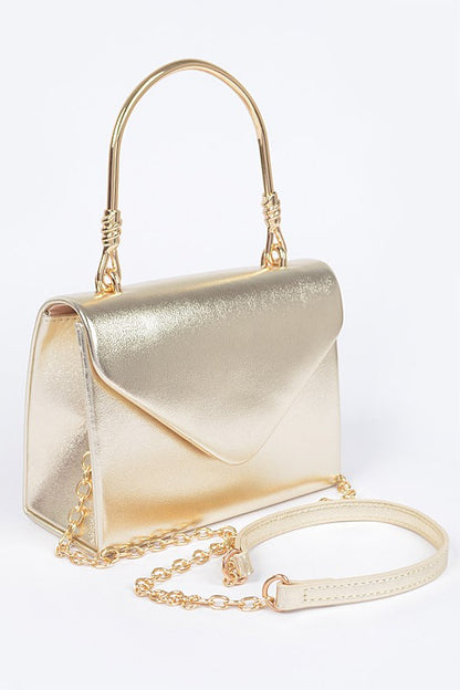 Metallic Top Handle Crossbody Swing Clutch