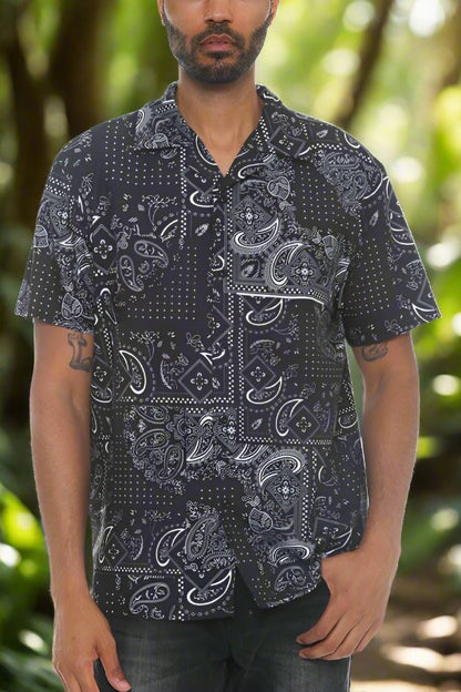 Men's Collared Print Button Down Shirt