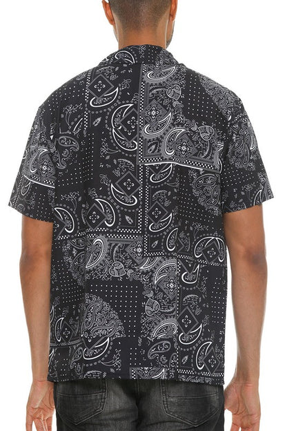 Men's Collared Print Button Down Shirt