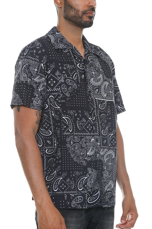 Men's Collared Print Button Down Shirt