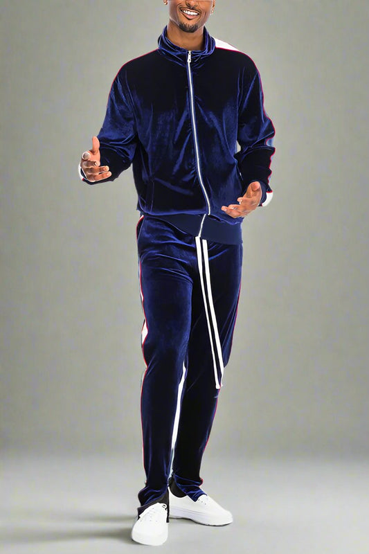 MENS VELOUR TRACK JACKET AND PANT SET