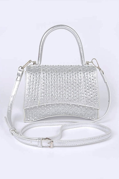 Rhinestone Metallic Top Handle Crossbody Bag