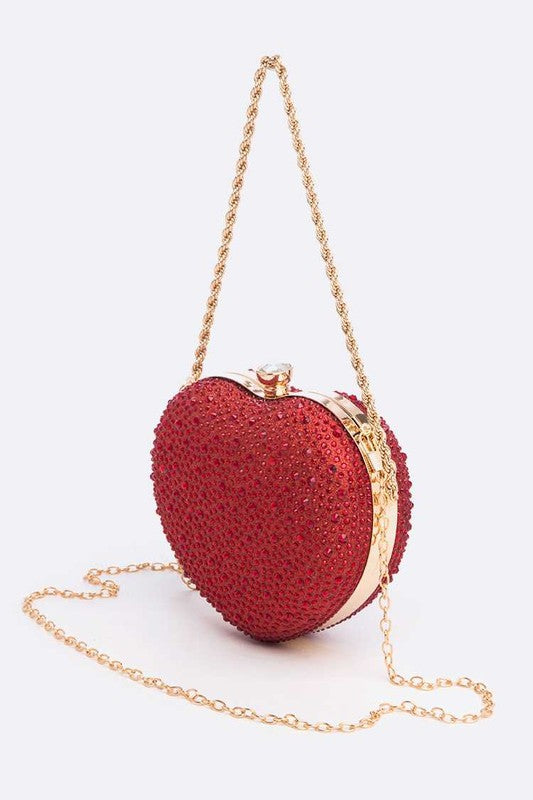 Rhinestone Pave Heart Shape Convertible Clutch