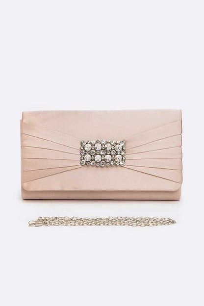 Crystal Accent Satin Pleated Clutch Bag