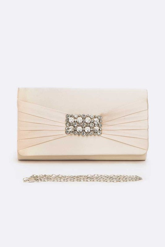 Crystal Accent Satin Pleated Clutch Bag