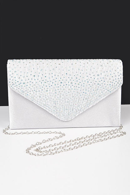 Rhinestone Pave Pleated Satin Evening Clutch