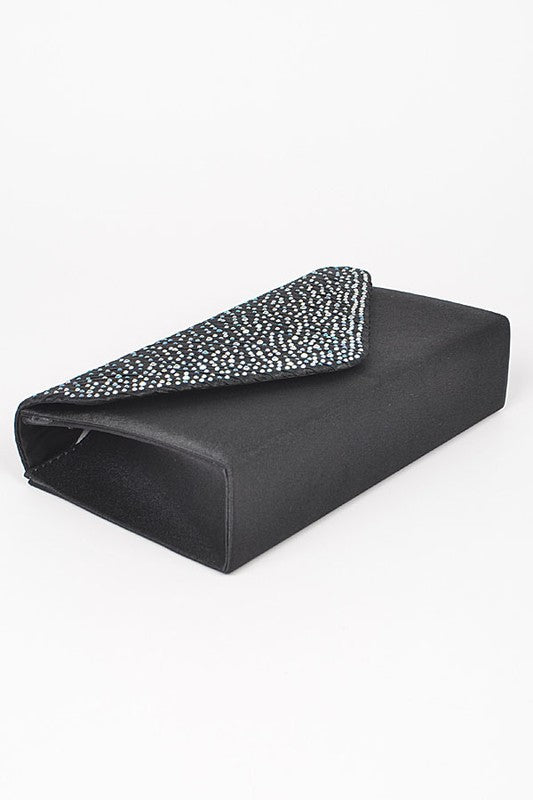 Rhinestone Pave Pleated Satin Evening Clutch