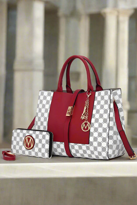 Yuliana Circular Print Satchel Bag with Wallet