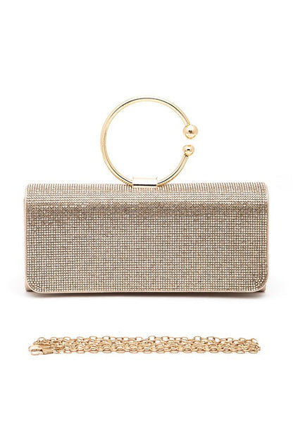 Circle Handle Rhinestone Evening Clutch Bag