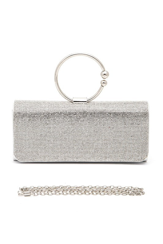 Circle Handle Rhinestone Evening Clutch Bag