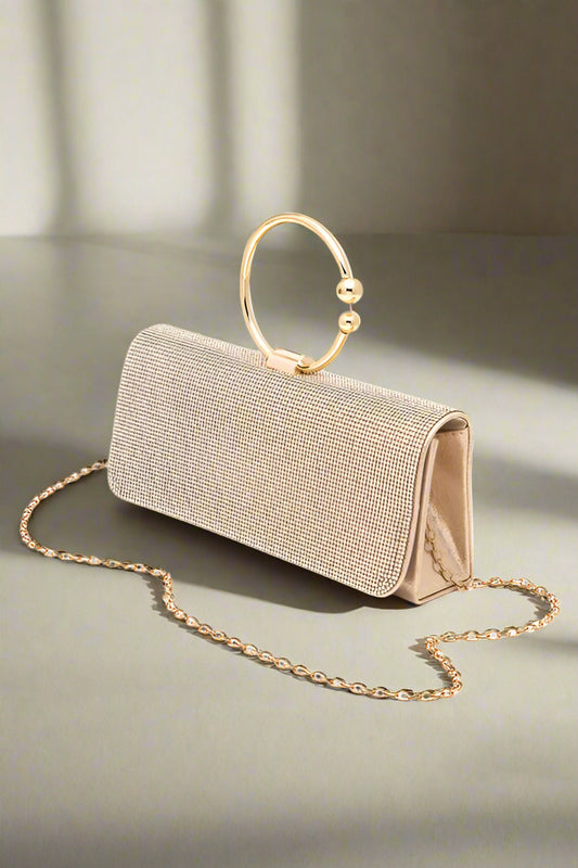 Circle Handle Rhinestone Evening Clutch Bag