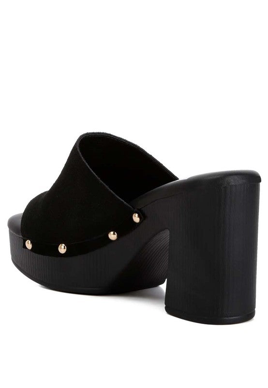 Cartera Suede High Block Heel Mules