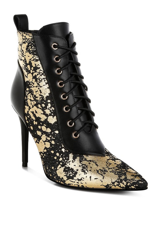 Abstract Pattern Lace-Up Ankle Boots