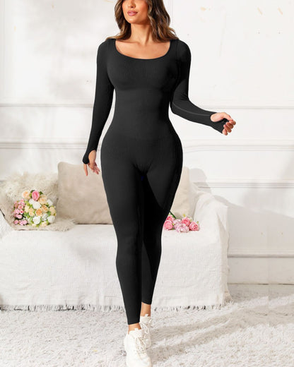 Scoop Neck Long Sleeve Active Jumpsuit