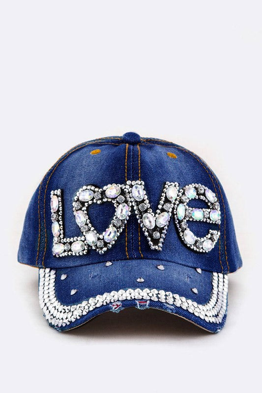 LOVE Crystal Embelished Denim Cap