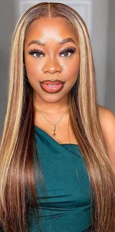 Honey Brown Highlight Straight Lace Front Glueless Wig