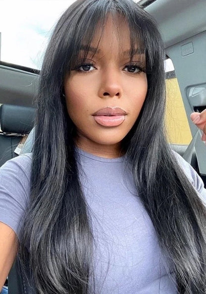 Bone Straight Human Hair Wig with Bangs (Non Lace)